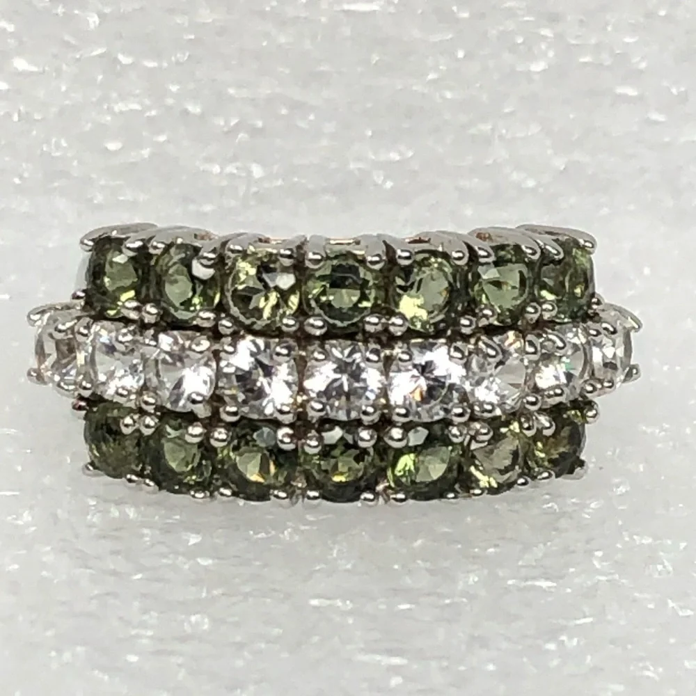 White Topaz And Green CZ Ring Size 6